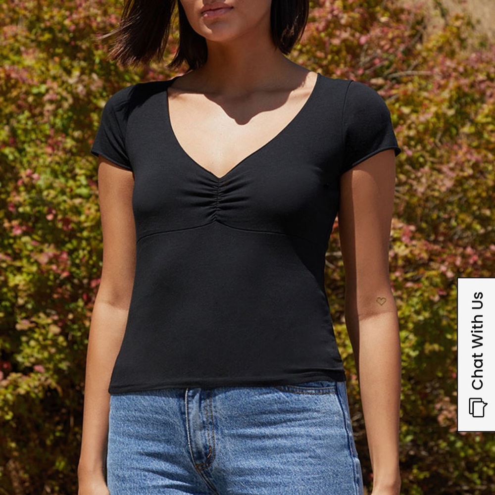Brandy Melville black ruched v neck tee